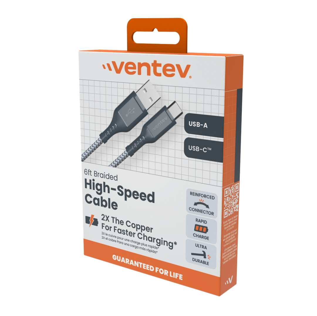 Braided USB-A to USB-C High Speed 6 Foot Cable – Ventev Mobility