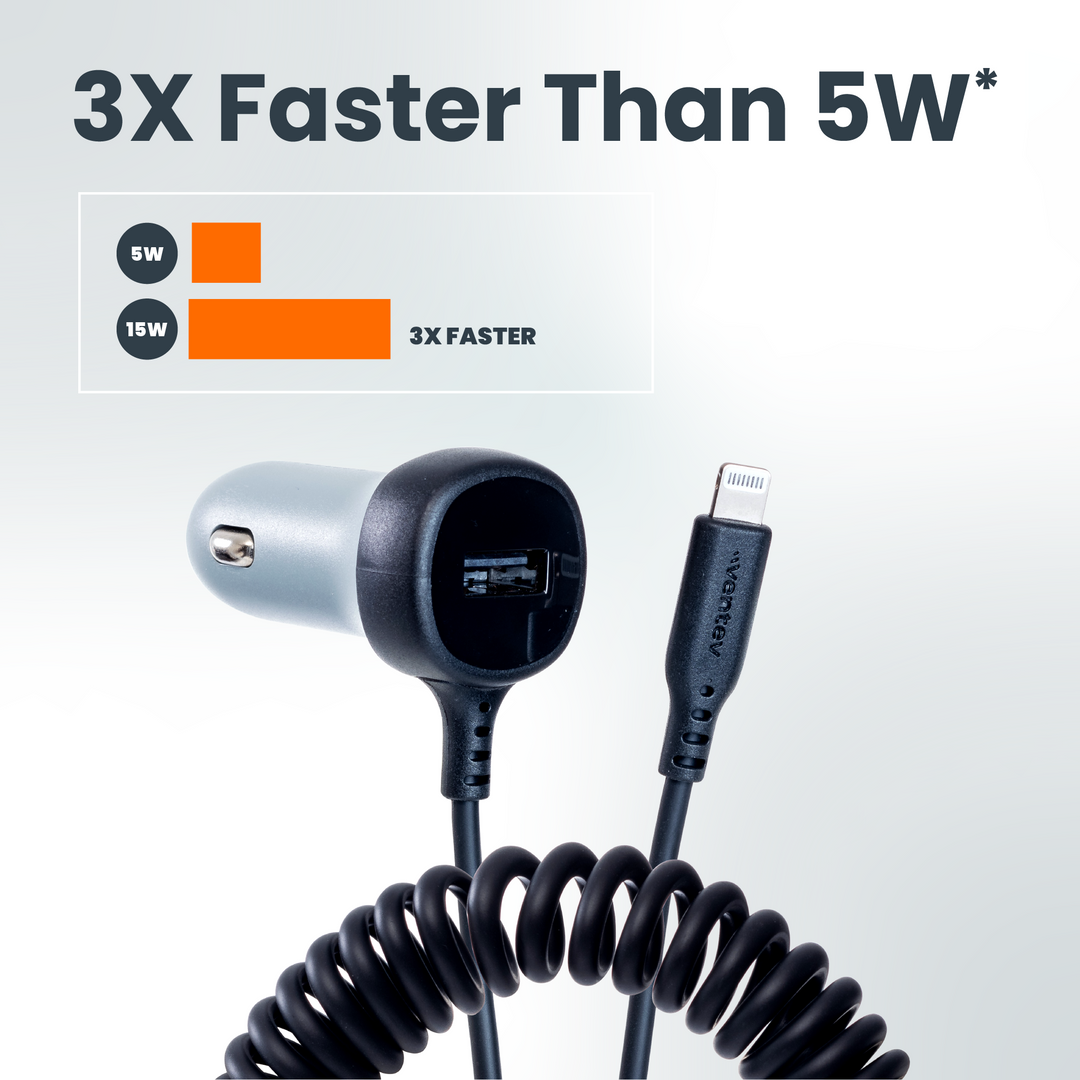 27W ULTRAFAST Dual Car Charger with Apple Lightning Travel Cable